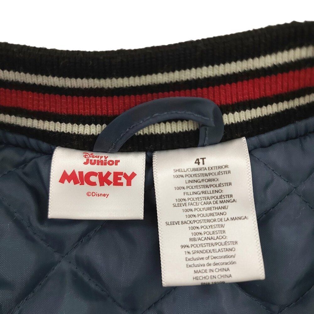 Disney Junior Mickey Mouse Varsity Bomber Jacket Toddler 4T Black Snaps Quilted - Picture 10 of 12